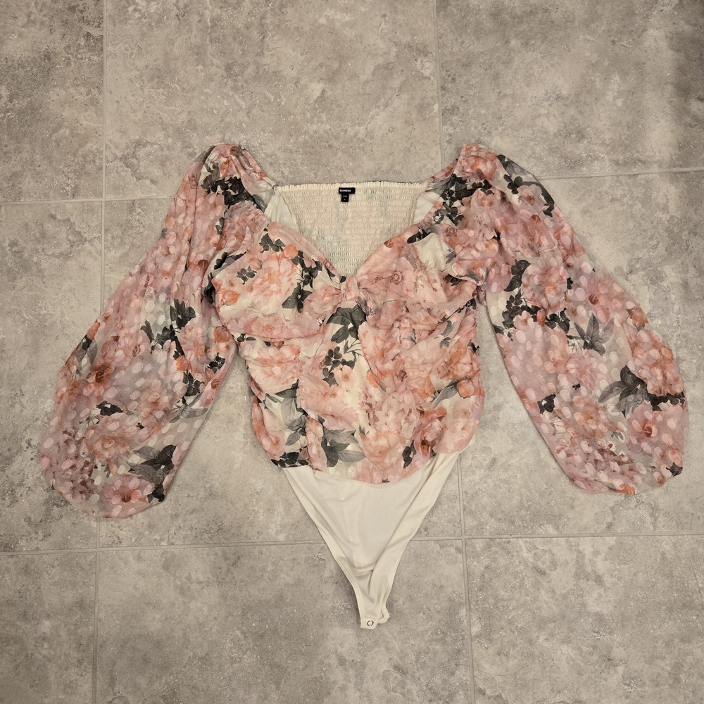 EXPRESS Floral Pink Bodysuit Top